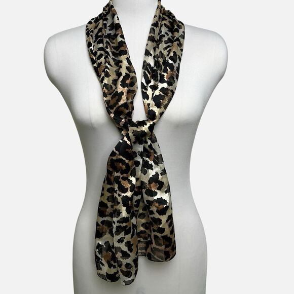 Leopard Print Scarf Wrap Brown Black Soft Trendy Chic Fashion Rectangle 13x57 - Picture 6 of 12
